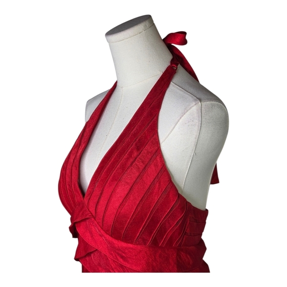 Cache Red Satin Halter Tiered Cocktail Dress NWT Size 8 Y2K Vintage Glam - Picture 3 of 11